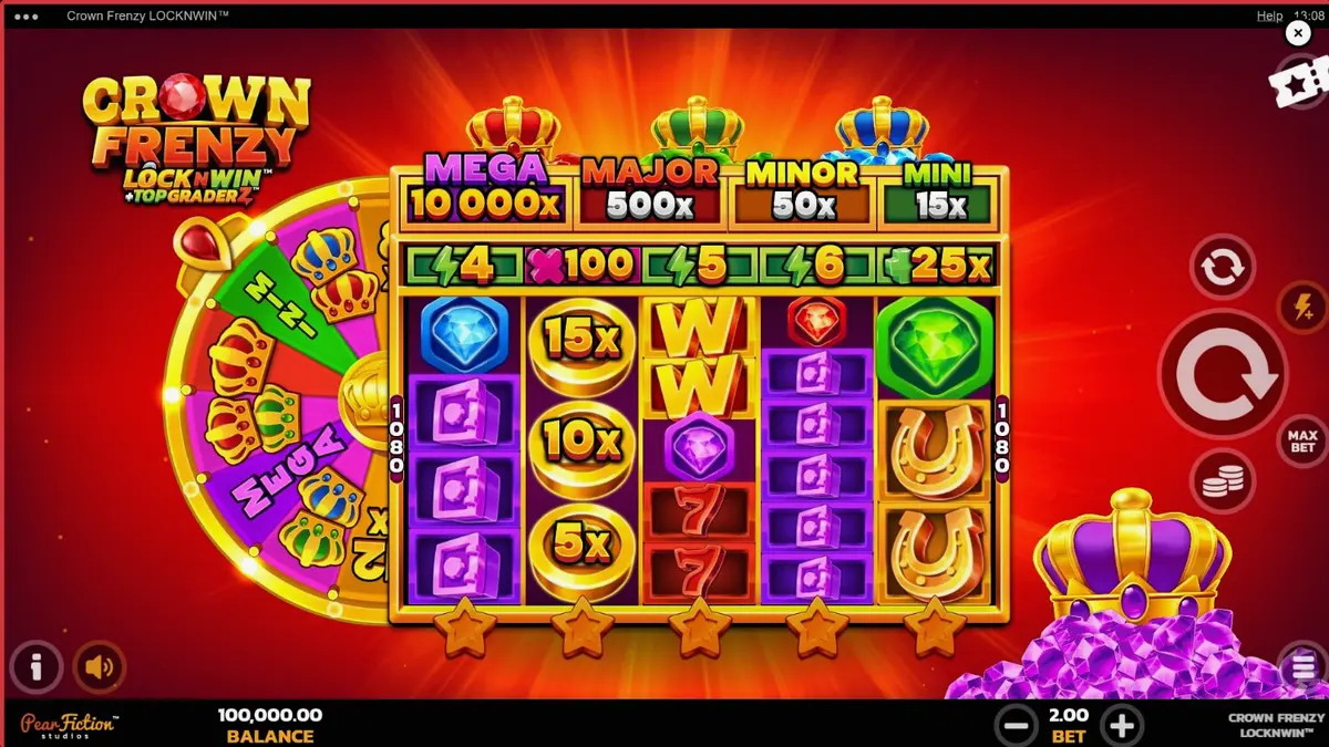 Tampilan visual mewah slot Crown Frenzy LockNWin dengan tema kerajaan