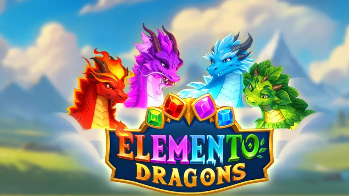 Tampilan grid 9x9 dalam permainan slot Elemento Dragons dengan elemen naga yang menyala