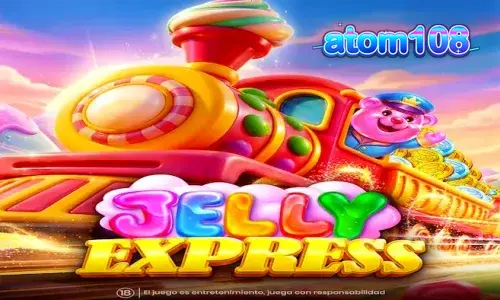 Tampilan visual ceria dari slot Jelly Express dengan tema permen dan kereta api.